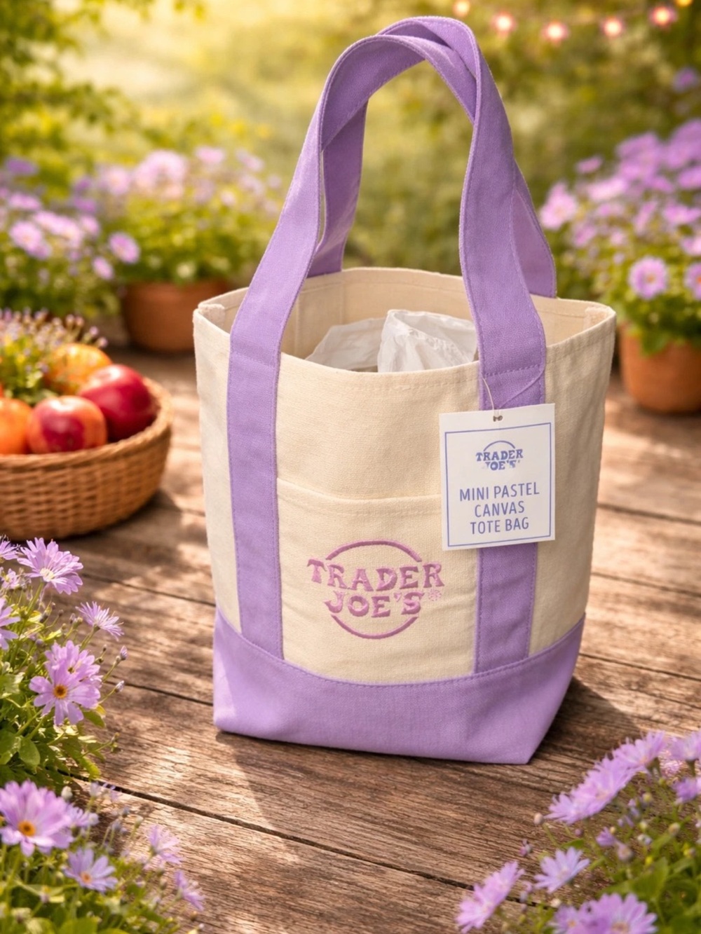 Trader Joe's Mini Pastel Canvas Tote Bag Lavender